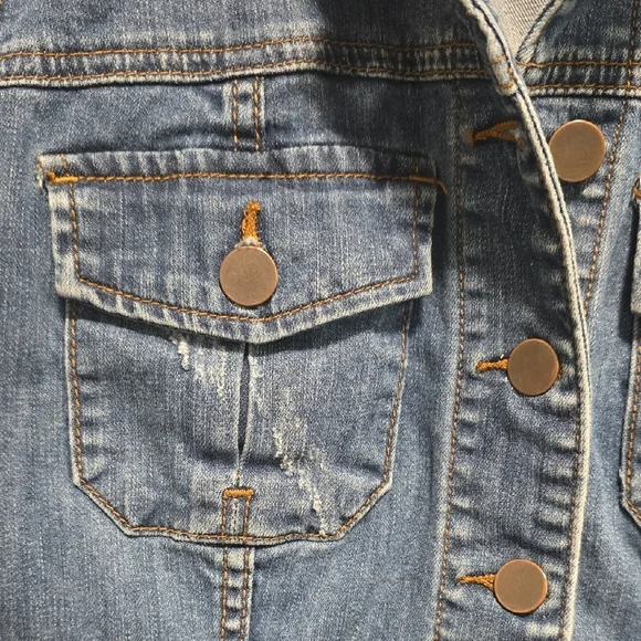 Kut from the Kloth Womens Blue Jean Jacket Large Distressed - Picture 3 of 14